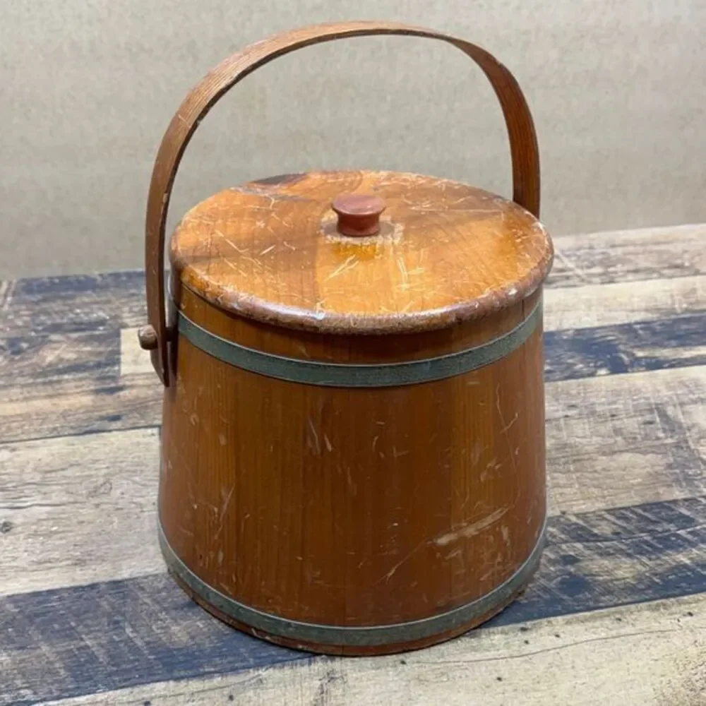 Veg LL Bean Wooden‎ Firkin Sugar Bucket with Lid and Handle Primitive Farmhouse
